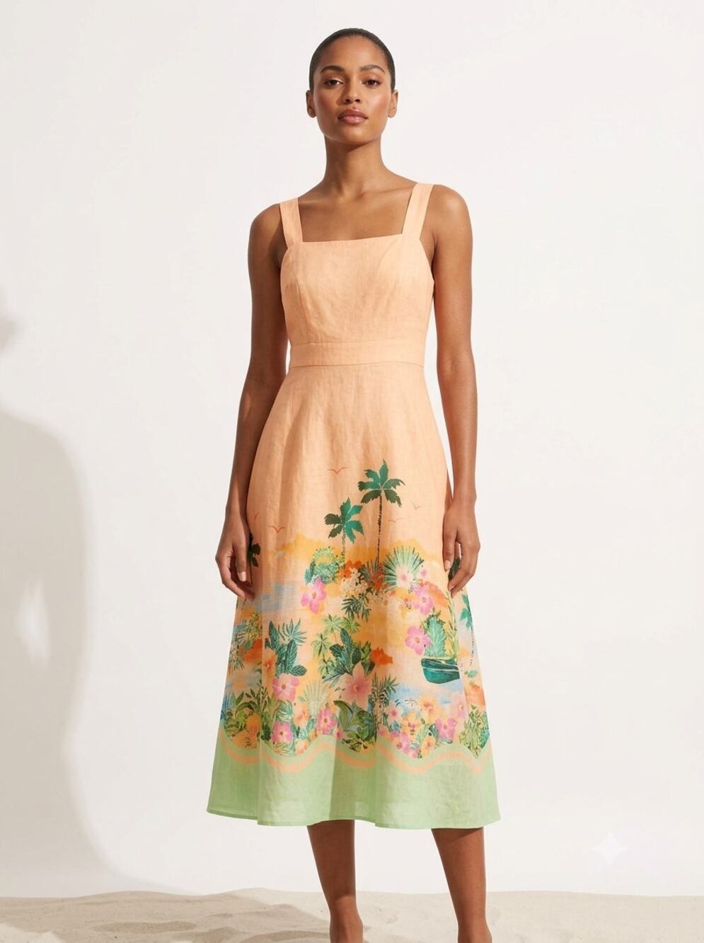 NWT Talbots Linen Maxi Dress Women's 8 Soft Peach Tropical Beach Sunset Horizon